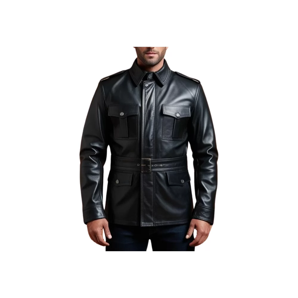 Veste de combat en cuir homme agneau prima noir modèle Hirone