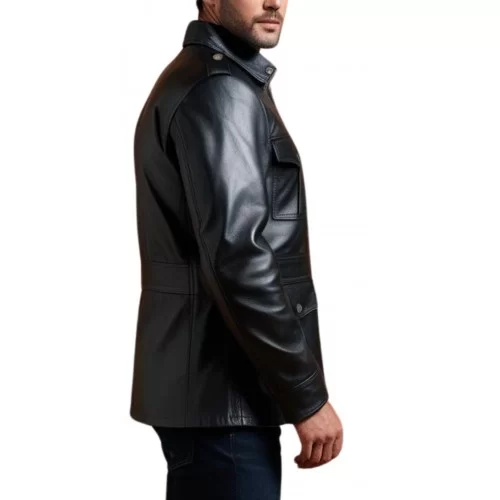 Veste de combat en cuir homme agneau prima noir modèle Hirone