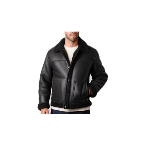 Blouson en mouton retourné extèrieur mouton huilé aspect cuir noir modèle Déridave