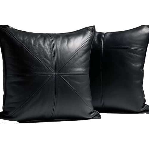 Coussin ou oreiller en cuir agneau noir 50 x 50 cm housse