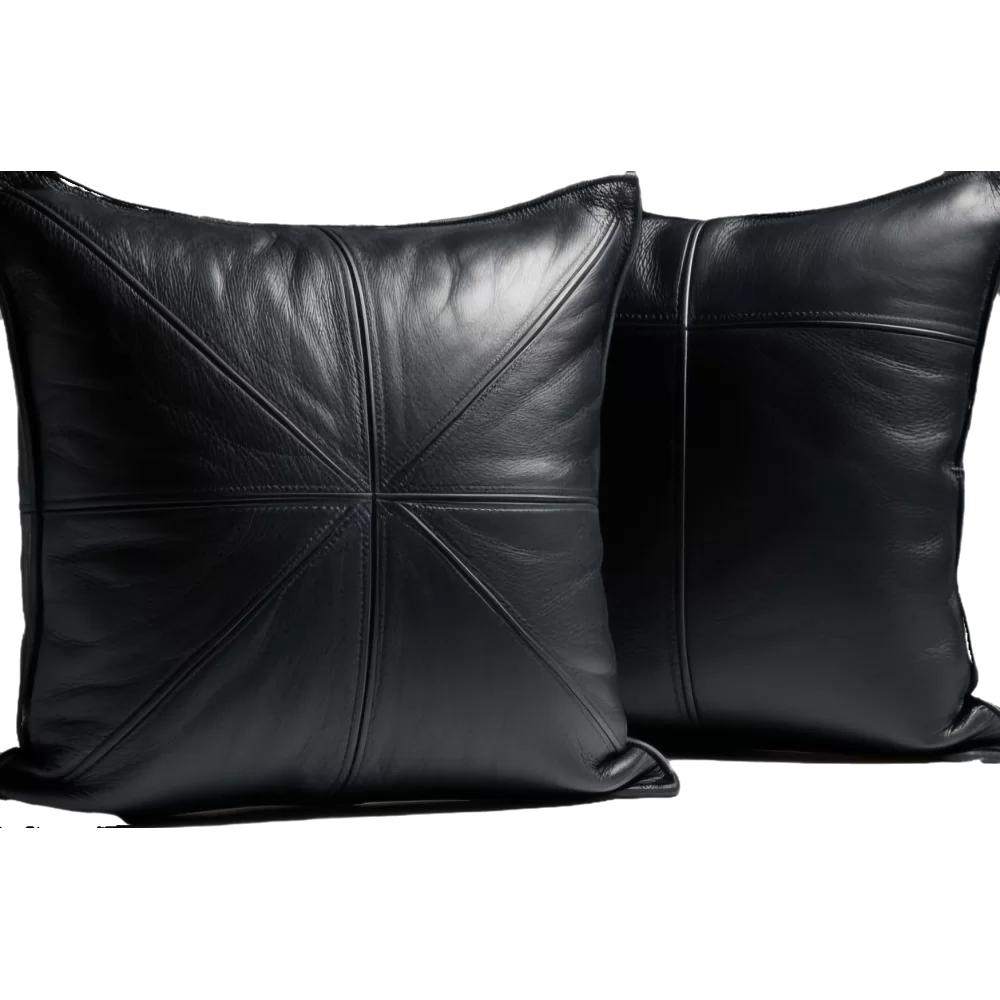 Coussin ou oreiller en cuir agneau noir 50 x 50 cm housse