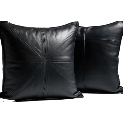 Coussin ou oreiller en cuir agneau noir 50 x 50 cm housse