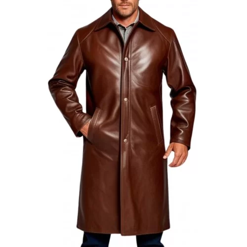 Manteau en cuir agneau homme cuir marron modèle brocialo