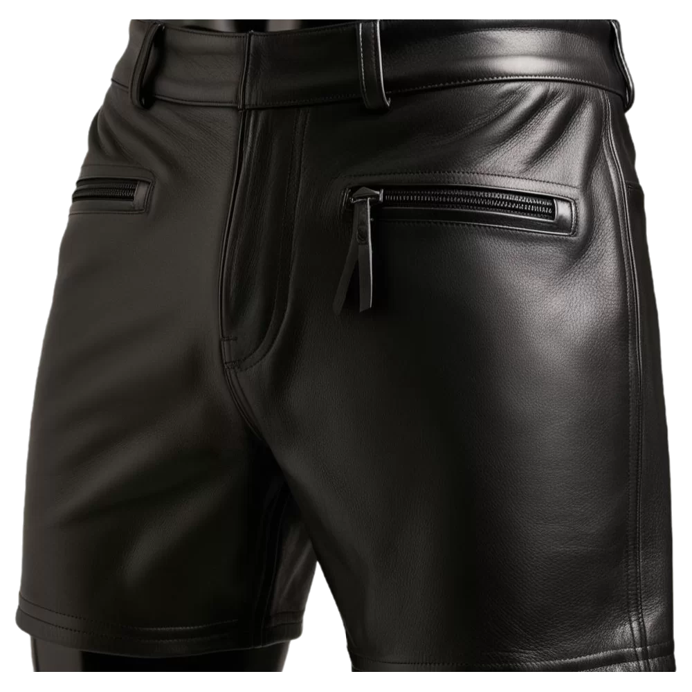 Short cuir agneau plongé noir homme modèle Prizzo