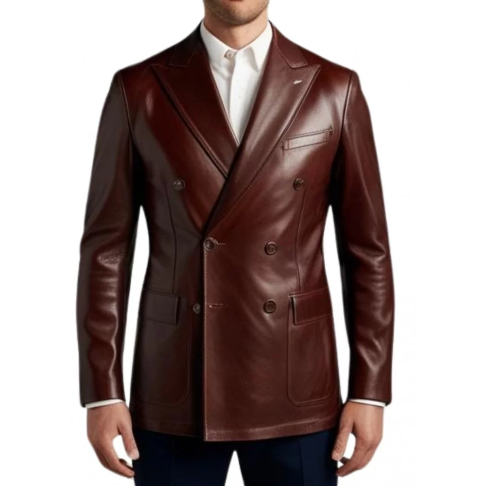 Veste blazer cuir coupe croisèe agneau couleur marron modèle Lakane