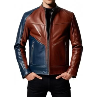 Blouson homme cuir agneau 2 couleurs marron et bleu modèle Estrado