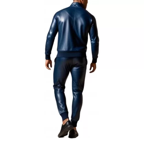 Pantalon type jogging homme cuir agneau bleu modèle Cromato