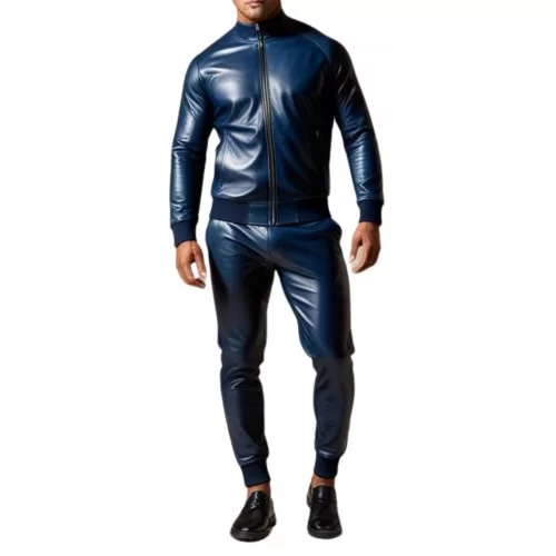 Pantalon type jogging homme cuir agneau bleu modèle Cromato