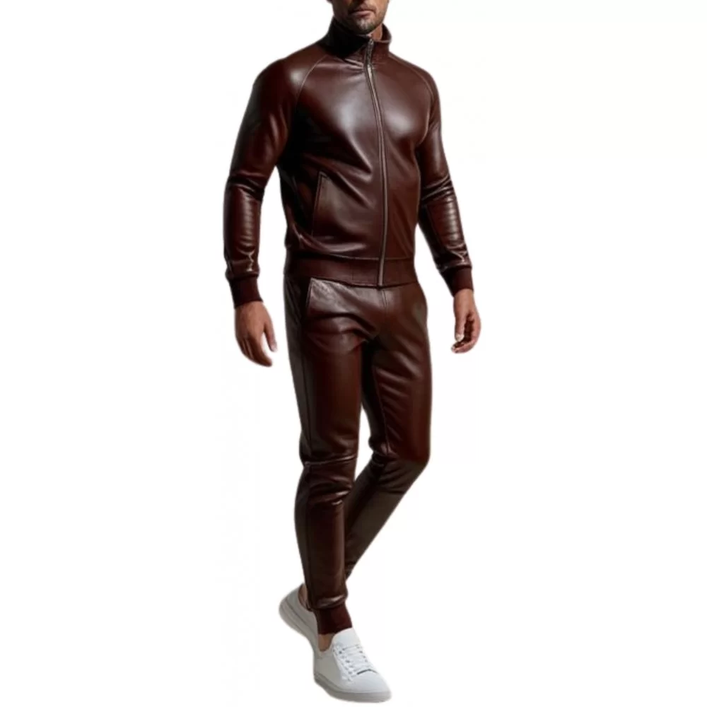 Pantalon jogging homme cuir agneau marron modèle Simon