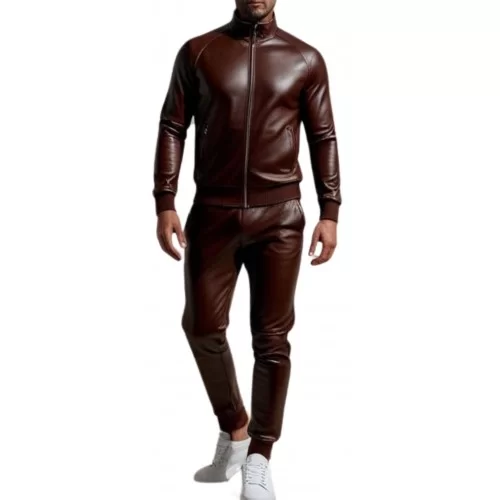 Pantalon jogging homme cuir agneau marron modèle Simon