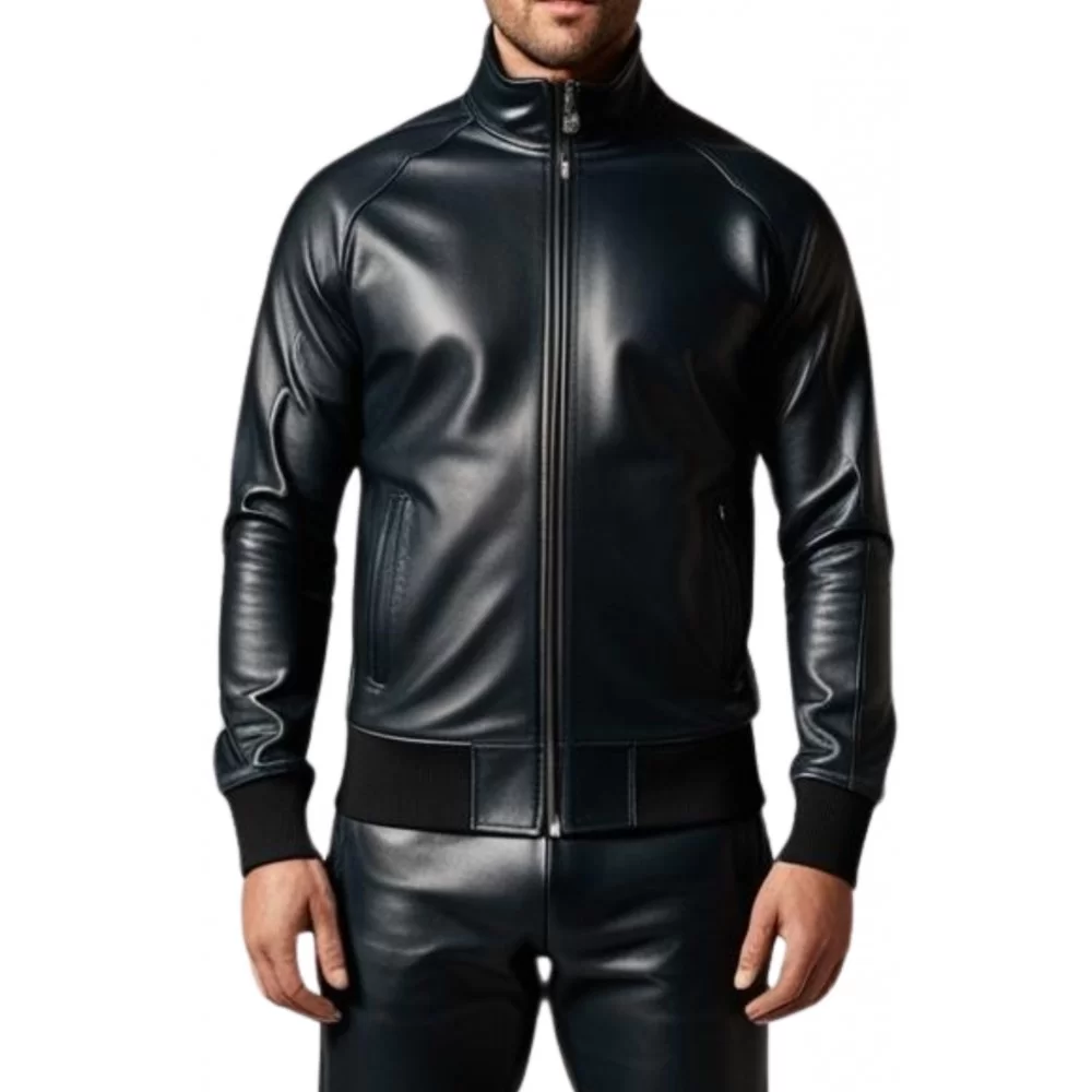 Blouson jogging homme cuir agneau noir modèle Silace