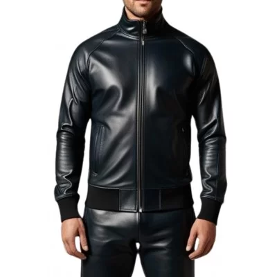 Blouson jogging homme cuir agneau noir modèle Silace