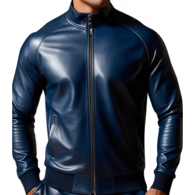 Blouson jogging homme cuir agneau bleu modèle Cromato