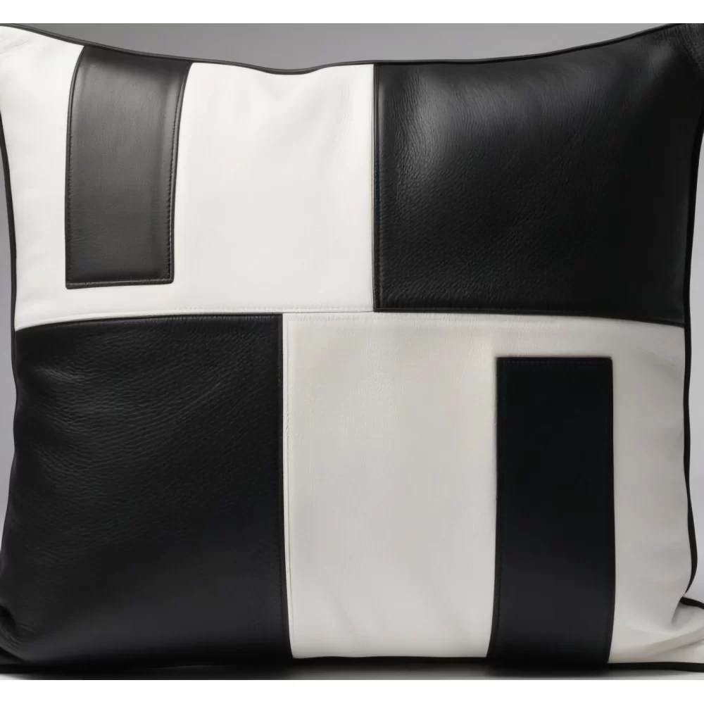 Coussin ou oreiller en cuir agneau 2 couleurs noir et blanc 50 x 50 cm housse