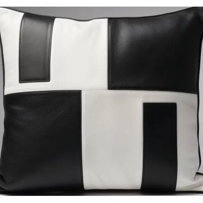 Coussin ou oreiller en cuir agneau 2 couleurs noir et blanc 50 x 50 cm housse