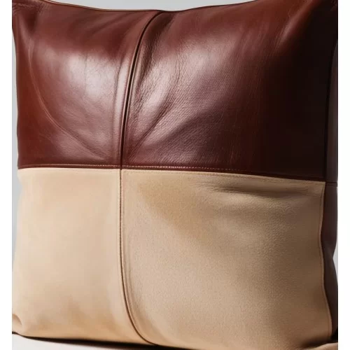 Coussin ou oreiller en cuir agneau et agneau velours 2 couleurs noir 50 x 50 cm housse