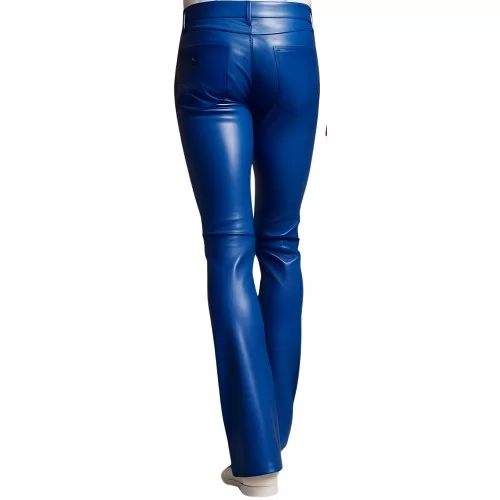 Pantalon cuir stretch jeans agneau bleu modèle Xolive