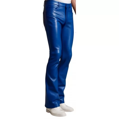 Pantalon cuir stretch jeans agneau bleu modèle Xolive