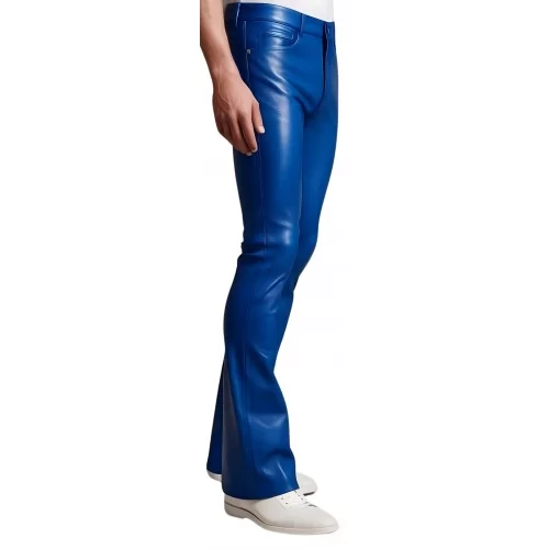 Pantalon cuir stretch jeans agneau bleu modèle Xolive