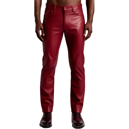 Pantalon cuir stretch jeans agneau rouge modèle Timily