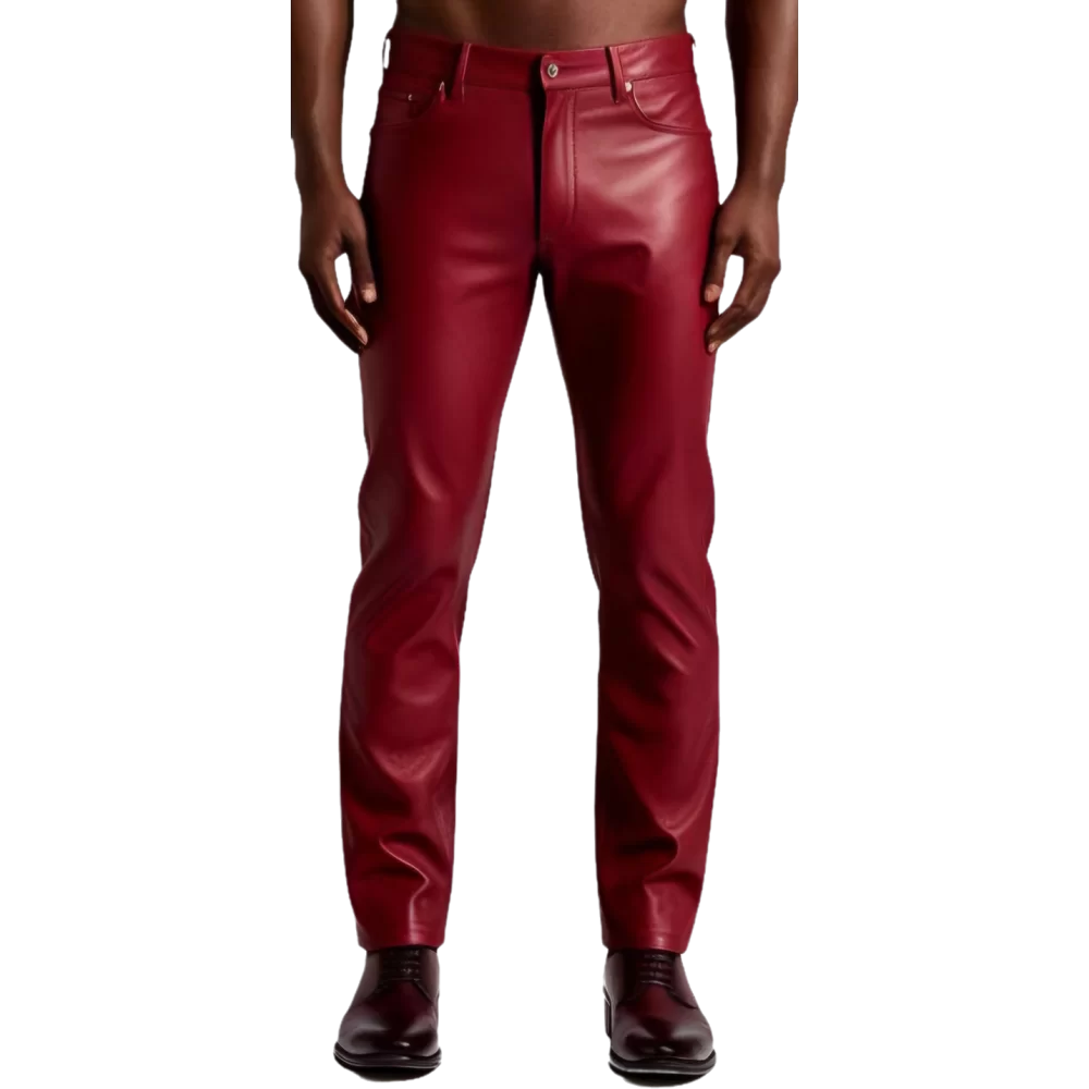 Pantalon cuir stretch jeans agneau rouge modèle Timily