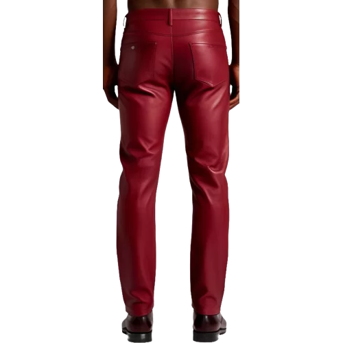 Pantalon cuir stretch jeans agneau rouge modèle Timily