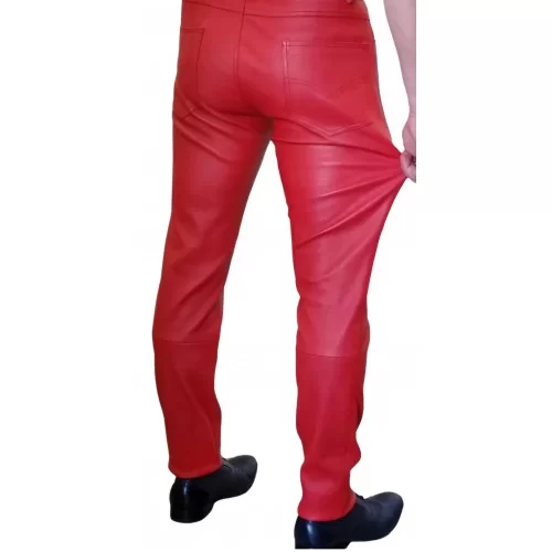 Pantalon cuir stretch jeans agneau rouge modèle Trinity