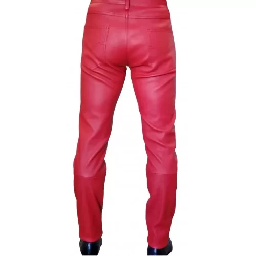 Pantalon cuir stretch jeans agneau rouge modèle Trinity