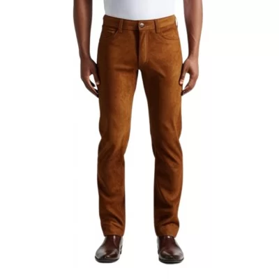 Pantalon cuir stretch jeans agneau velours marron gold modèle Antoine