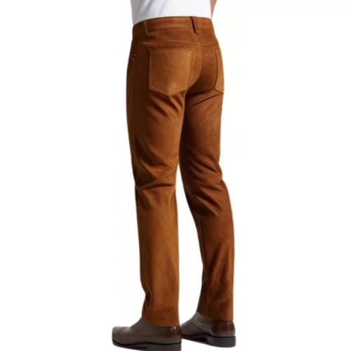 Pantalon cuir stretch jeans agneau velours marron gold modèle Antoine