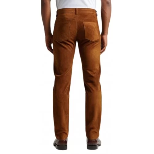 Pantalon cuir stretch jeans agneau velours marron gold modèle Antoine