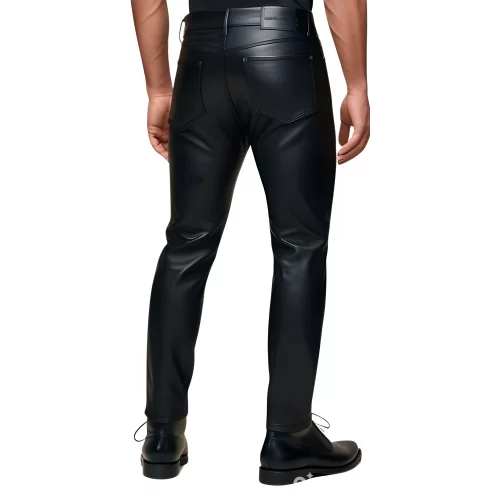 Pantalon cuir homme slim stretch noir avec lacets devant modèle Pricile