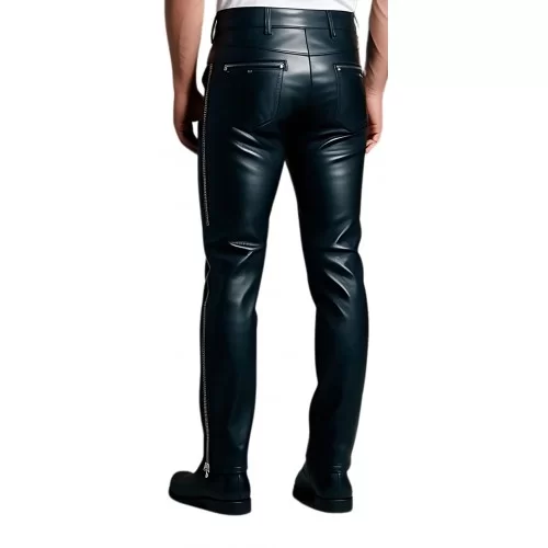 Pantalon cuir homme en agneau avec fermetures éclairs sur les côtés modèle Erkida