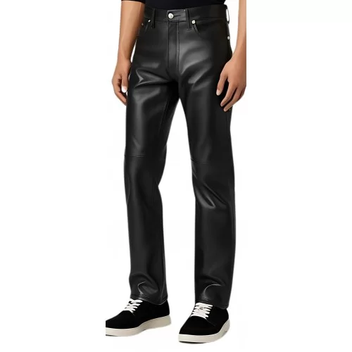 Pantalon en cuir homme coupe jeans évasée cuir agneau noir modèle Arial