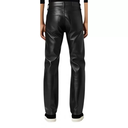 Pantalon en cuir homme coupe jeans évasée cuir agneau noir modèle Arial