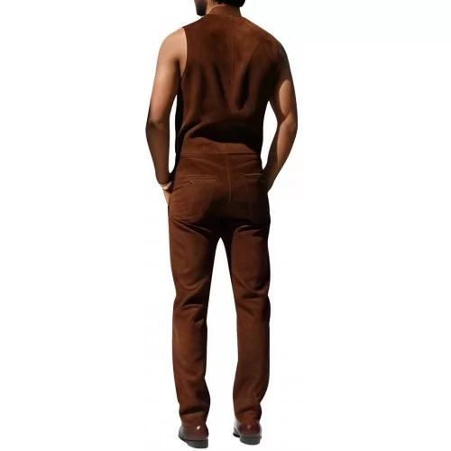 Pantalon poches revolver agneau velours marron modèle Carlos