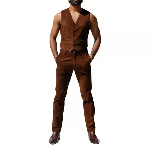 Pantalon poches revolver agneau velours marron modèle Carlos