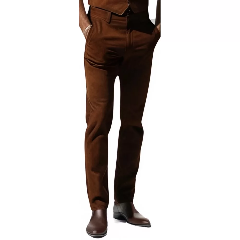 Pantalon poches revolver agneau velours marron modèle Carlos