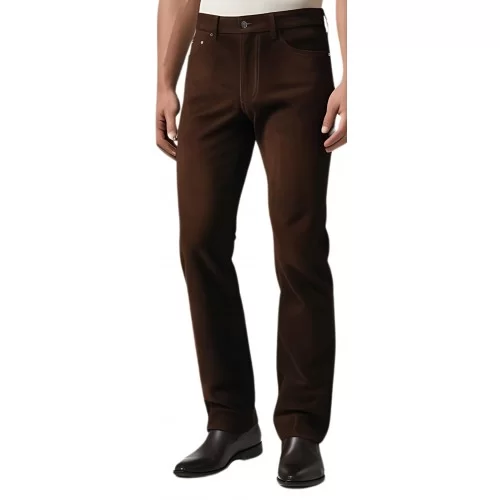 Pantalon jeans daim agneau velours marron modèle Vernia