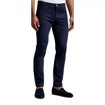 Pantalon coupe jeans cuir stretch agneau velours bleu modèle Esperanza