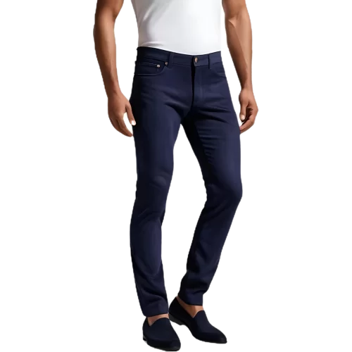 Pantalon coupe jeans cuir stretch agneau velours bleu modèle Esperanza