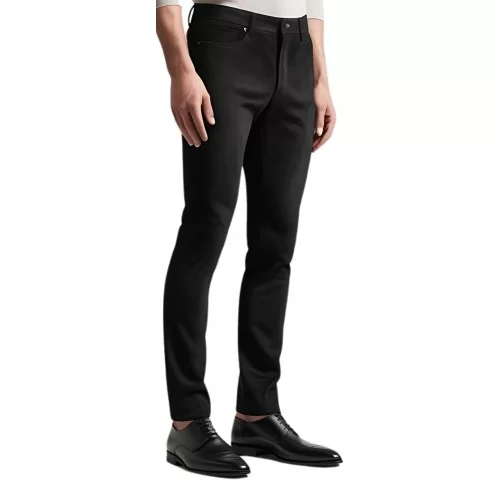 Pantalon coupe jeans cuir stretch agneau velours noir modèle Xaviere