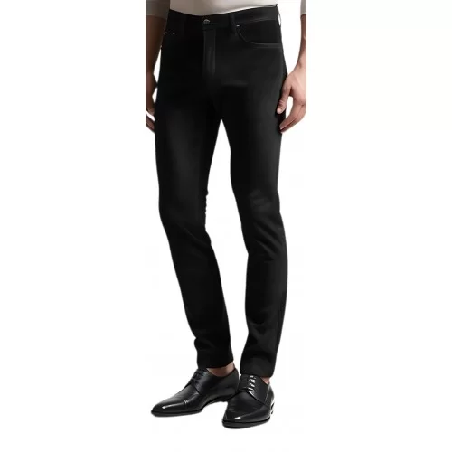 Pantalon coupe jeans cuir stretch agneau velours noir modèle Xaviere