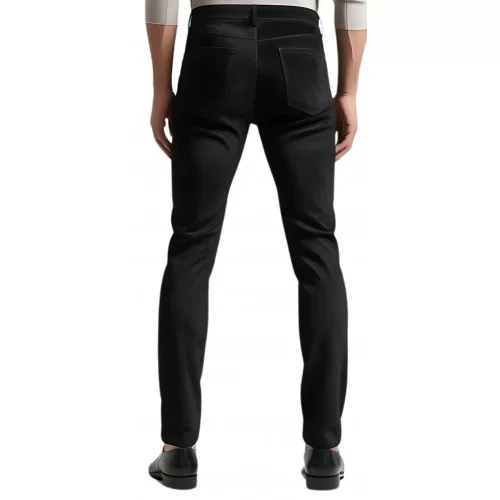 Pantalon coupe jeans cuir stretch agneau velours noir modèle Xaviere