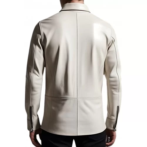 Chemise en cuir agneau blanc fermeture par zip modèle William