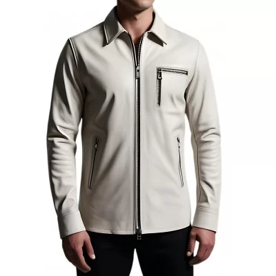 Chemise en cuir agneau blanc fermeture par zip modèle William