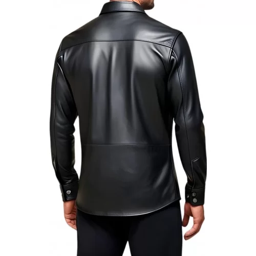 Chemise type saharienne multi poches cuir agneau noir modèle Colony