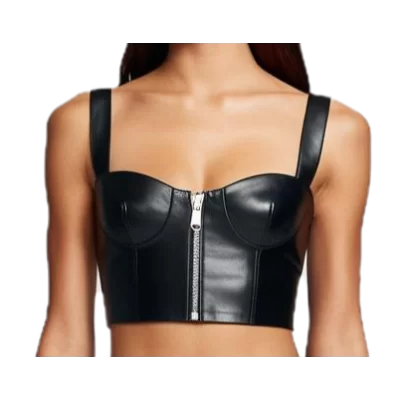 Bustier en agneau noir fermeture par zip modèle Bridgette