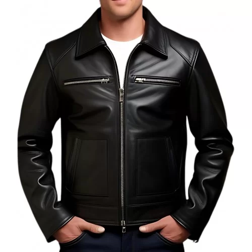 Blouson cuir homme en agneau noir modèle Axiome