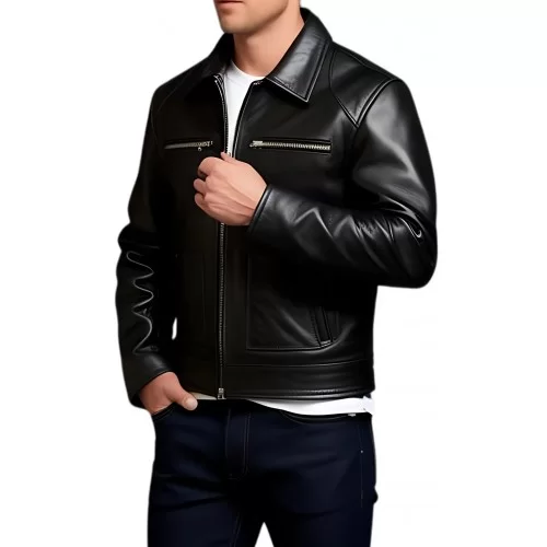 Blouson cuir homme en agneau noir modèle Axiome